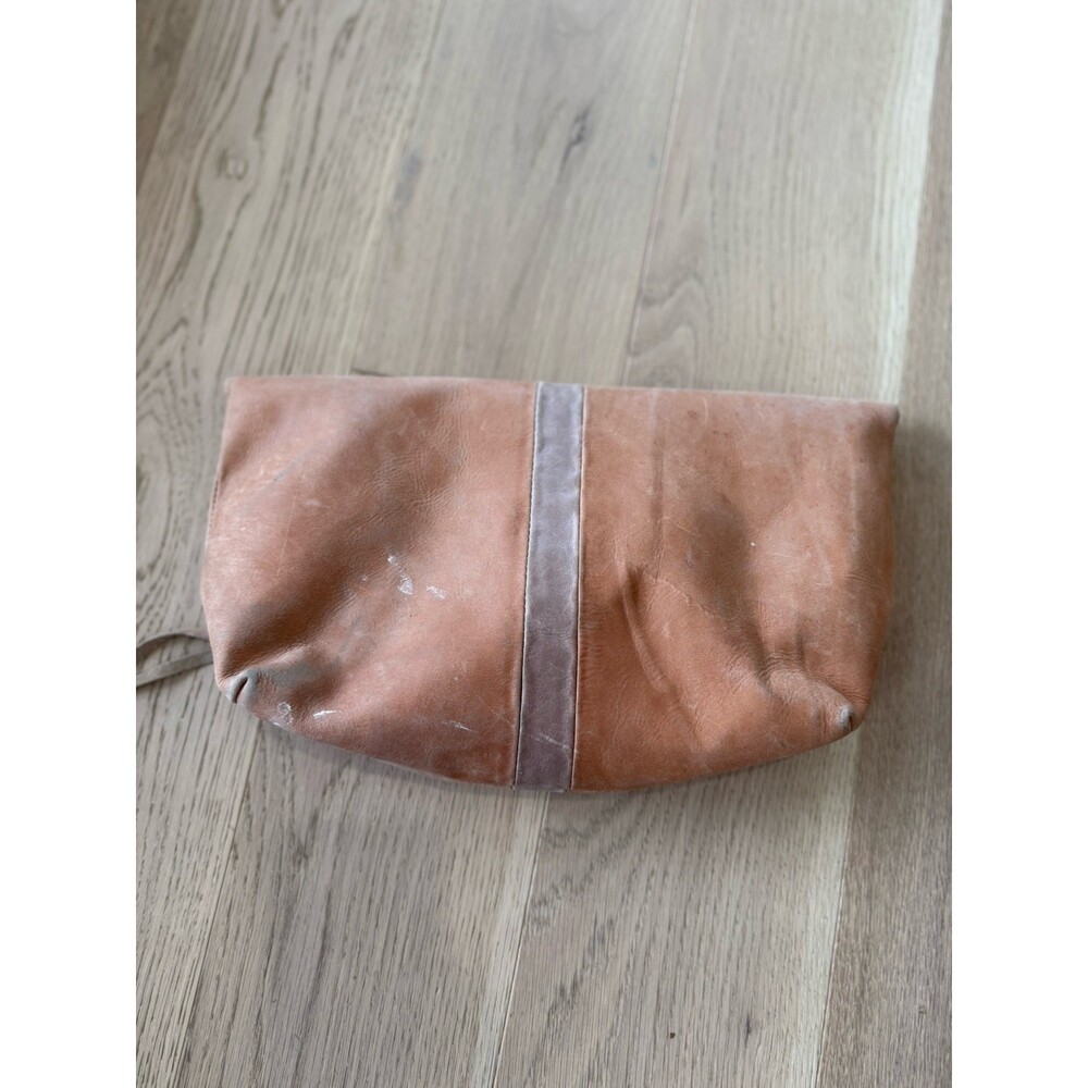 Able Purse Beige Tan Leather Bag Zipper Pouch Wallet Folded Cosmetic Leather - Picture 2 of 8